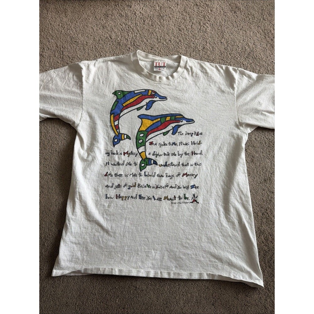 Totally Unique T Shirts TUT 90s Dolphin Single Stitch Large Graphic Shirt